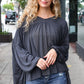 Casual Chic Charcoal V Neck Yoke Modal Knit Top