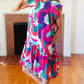 Go For Fun Fuchsia Geo Print Tiered Ruffle Sleeve Woven Dress