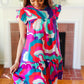 Go For Fun Fuchsia Geo Print Tiered Ruffle Sleeve Woven Dress