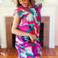 Go For Fun Fuchsia Geo Print Tiered Ruffle Sleeve Woven Dress