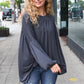 Casual Chic Charcoal V Neck Yoke Modal Knit Top