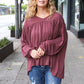 Casual Chic Wine V Neck Yoke Modal Knit Oversized Top