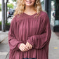 Casual Chic Wine V Neck Yoke Modal Knit Oversized Top