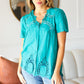 Teal Cotton Embroidered Button Down Cotton Top