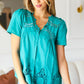 Teal Cotton Embroidered Button Down Cotton Top