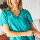 Teal Cotton Embroidered Button Down Cotton Top