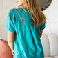 Teal Cotton Embroidered Button Down Cotton Top