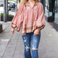 Under Your Spell Rust Plaid Color Block Notch Neck Top