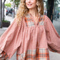 Under Your Spell Rust Plaid Color Block Notch Neck Top