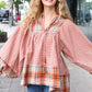 Under Your Spell Rust Plaid Color Block Notch Neck Top