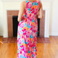 Hello Beautiful Fuchsia Abstract Floral Fit & Flare Maxi Dress