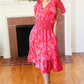 Remember Me Red & Pink Floral Print Smocked Waist Midi Dress