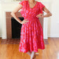 Remember Me Red & Pink Floral Print Smocked Waist Midi Dress