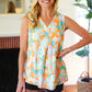 Tangerine Floral Banded V Neck Sleeveless Top