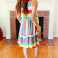 Start The Day Rainbow Stripe Shoulder Tie Tiered Dress