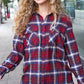 Make a Move Cabernet Plaid Button Down Long Sleeve Top