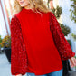 Under the Lights Red Velvet & Sequins Mock Neck Top