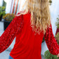 Under the Lights Red Velvet & Sequins Mock Neck Top