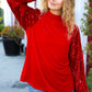 Under the Lights Red Velvet & Sequins Mock Neck Top