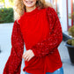 Under the Lights Red Velvet & Sequins Mock Neck Top