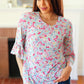 Feeling It Blue Floral Print Ruffle Three Quarter Sleeve Top