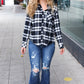 Casual Chic Black Plaid Button Down Long Sleeve Top