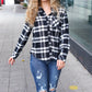 Casual Chic Black Plaid Button Down Long Sleeve Top