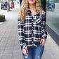 Casual Chic Black Plaid Button Down Long Sleeve Top