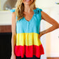 Multicolor Tiered Shoulder Tie Bow Crepe Top