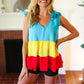 Multicolor Tiered Shoulder Tie Bow Crepe Top