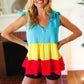 Multicolor Tiered Shoulder Tie Bow Crepe Top