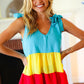 Multicolor Tiered Shoulder Tie Bow Crepe Top