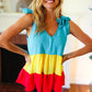 Multicolor Tiered Shoulder Tie Bow Crepe Top