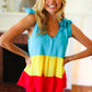 Multicolor Tiered Shoulder Tie Bow Crepe Top