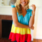 Multicolor Tiered Shoulder Tie Bow Crepe Top