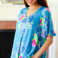 Feeling Playful Blue Floral Ruffle Sleeve & Hem Tunic Top