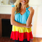 Multicolor Tiered Shoulder Tie Bow Crepe Top