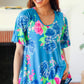 Feeling Playful Blue Floral Ruffle Sleeve & Hem Tunic Top