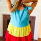 Multicolor Tiered Shoulder Tie Bow Crepe Top