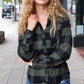 Casual Chic Army Green Plaid Button Down Long Sleeve Top