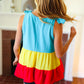 Multicolor Tiered Shoulder Tie Bow Crepe Top