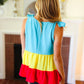 Multicolor Tiered Shoulder Tie Bow Crepe Top