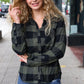 Casual Chic Army Green Plaid Button Down Long Sleeve Top