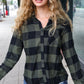 Casual Chic Army Green Plaid Button Down Long Sleeve Top