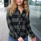 Casual Chic Army Green Plaid Button Down Long Sleeve Top