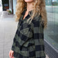 Casual Chic Army Green Plaid Button Down Long Sleeve Top