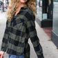 Casual Chic Army Green Plaid Button Down Long Sleeve Top