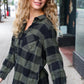 Casual Chic Army Green Plaid Button Down Long Sleeve Top