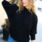 Black Smocked Three Quarter Sleeve Tie Back Top