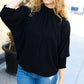 Black Smocked Three Quarter Sleeve Tie Back Top